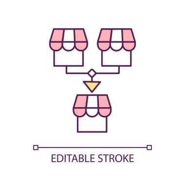 RGB renk simgesini birleştirir. Büyük bir perakendeciye dönüşüyor. İş stratejisi. Market alışverişi. İzole vektör çizimi. Basit bir çizgi çizimi. Düzenlenebilir felç. Kullanılan Arial yazı tipi