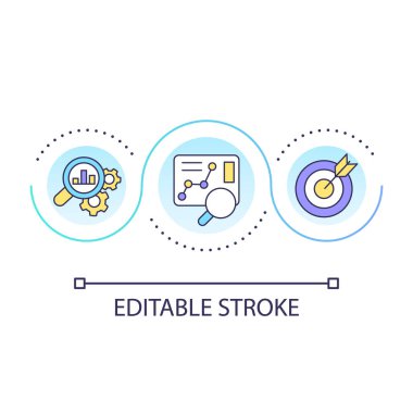 Ticari başarılar analitik döngü kavramı simgesi. İş verileri araştırması. Strateji soyut fikri ince çizgi çizimi. İzole bir taslak çizim. Düzenlenebilir felç. Kullanılan Arial yazı tipi