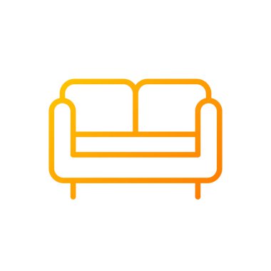 Loveseat piksel mükemmel gradyan vektör simgesi. Oturma odası için küçük bir kanepe. İki koltuklu sandalye. Ev mobilyası mağazası. İnce çizgi renk sembolü. Modern tarz pictogram. Vektör izole çizimi