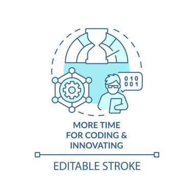 Kodlama ve yenilik turkuaz konsept ikonu için daha fazla zaman. Bulut hesaplama profesyonelleri soyut fikir ince çizgi çizimi. İzole bir taslak çizim. Düzenlenebilir felç. Arial, Myriad Pro-Kalın yazı tipleri