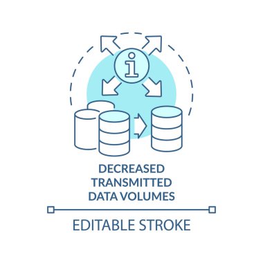 Azaltılmış veri hacmi turkuaz konsept simgesi. Dijital depolama alanı soyut fikir ince çizgi çizimi. İzole bir taslak çizim. Düzenlenebilir felç. Arial, Myriad Pro-Kalın yazı tipleri