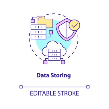 Veri depolama konsept simgesi. Bulut deposu. Sanal bilgi işleme soyut fikir ince çizgi illüstrasyonu. İzole bir taslak çizim. Düzenlenebilir felç. Arial, Myriad Pro-Kalın yazı tipleri