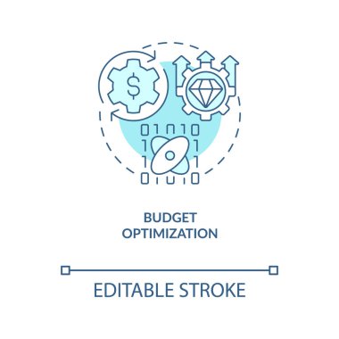 Pazarlama bütçesi optimizasyonu turkuaz konsept simgesi. İş dünyasındaki veri bilimi soyut fikir ince çizgi çizimi. İzole bir taslak çizim. Düzenlenebilir felç. Arial, Myriad Pro-Kalın yazı tipleri
