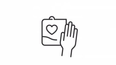 Canlandırılmış kan bağışı lineer simgesi. Kritik kan nakli. Hastanedeki hastaları kurtarıyorum. Şeffaf arkaplanda alfa kanalı olan kusursuz HD video. Taslak hareketli grafik canlandırması