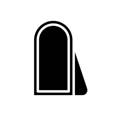 Döşeme aynası siyah sembol. Tam boy seçeneği. Banyo için suç ortağı. Modern ev mobilyası mağazası. Beyaz uzayda siluet sembolü. Piktogram sağlammış. Vektör izole illüstrasyonu