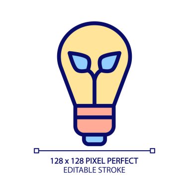 Enerji tasarruflu ampul pikseli mükemmel RGB renk simgesi. Elektrik ampulü. Çevre dostu cihaz. Ekolojik teknoloji. İzole vektör çizimi. Basit bir çizgi çizimi. Düzenlenebilir vuruş