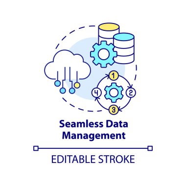 Kusursuz veri yönetimi konsepti simgesi. Bilgi yönetiminde yapay zeka. Bulut hesaplama soyut fikir ince çizgi çizimi. İzole bir taslak çizim. Düzenlenebilir felç. Arial, Myriad Pro-Kalın yazı tipleri