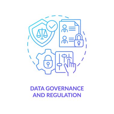 Veri yönetimi ve düzenleme mavi gradyan konsept simgesi. Müşteri güvenliği. Dijital teknoloji eğilimi soyut fikir ince çizgi çizimi. İzole bir taslak çizim. Kullanılan sayısız Pro-Kalın yazı tipi