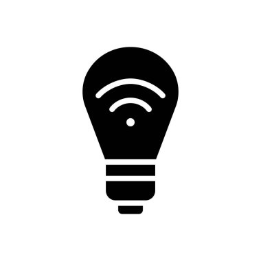 Akıllı ampul siyah kabartma simgesi. Ev için elektrikli alet. Akıllı telefona kablosuz bağlantı. Işığı özelleştir. Beyaz uzayda siluet sembolü. Piktogram sağlammış. Vektör izole illüstrasyonu