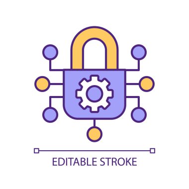 Dijital güvenlik RGB renk simgesi. Siber güvenlik. Teknoloji hesaplanıyor. Engelleme zinciri. Hesaba sınırlı erişim. İzole vektör çizimi. Basit bir çizgi çizimi. Düzenlenebilir vuruş