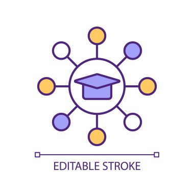 Okul çevrimiçi ağı RGB renk simgesi. Öğrenme yönetim sistemi. Eğitimde yenilikçi yaklaşım. Çevrim içi platform. İzole vektör çizimi. Basit bir çizgi çizimi. Düzenlenebilir vuruş