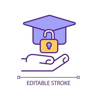 Öğrenci hesap güvenliği RGB renk simgesi. Kişisel bilgi koruması. Lise platformu. Öğrenme yönetim sistemi. İzole vektör çizimi. Basit bir çizgi çizimi. Düzenlenebilir vuruş