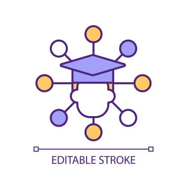 Öğrenci çevrimiçi ağı RGB renk simgesi. Etkileşimli platform. Öğrenme yönetim sistemi. Eğitimde yenilikçi yaklaşım. İzole vektör çizimi. Basit bir çizgi çizimi. Düzenlenebilir vuruş