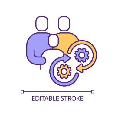 Aile hesap etkileşimi RGB renk simgesi. Tüm üyeler için internet sitesi erişimi. Ebeveynler ve çocuk etkileşimi. Çevrim içi platform. İzole vektör çizimi. Basit bir çizgi çizimi. Düzenlenebilir vuruş