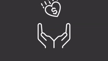 Animated donor white line icon. Nonprofit organization. Philanthropy. Fundraising idea. Seamless loop HD video with alpha channel on transparent background. Motion graphic design for night mode