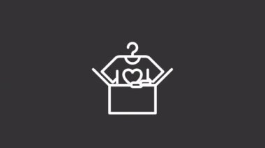 Animated second hand white line icon. Clothes donation. Household goods for refugees. Seamless loop HD video with alpha channel on transparent background. Motion graphic design for night mode
