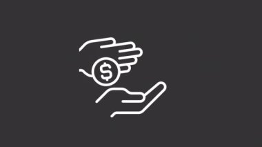 Animated small sum white line icon. Microphilanthropy. Donate money. Raising for nonprofit. Seamless loop HD video with alpha channel on transparent background. Motion graphic design for night mode