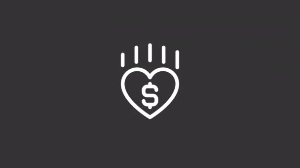 Animated Charity White Line Icon Donating Money Ukraine Making Financial — Stock videók