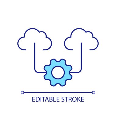 Bulut ayarlaması RGB renk simgesi. Dijital depolama optimizasyonu. Veri tabanı oluşturuluyor. Sunucu gelişimi. İzole vektör çizimi. Basit bir çizgi çizimi. Düzenlenebilir felç. Kullanılan Arial yazı tipi