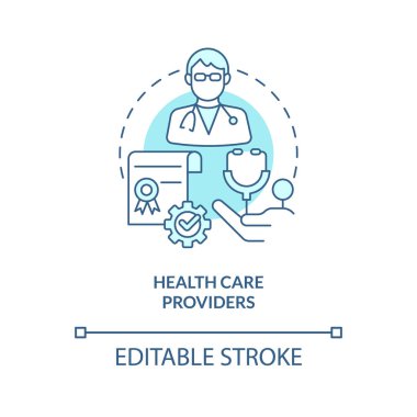 Sağlık hizmeti sağlayıcıları mavi konsept ikonu. Kronik hastalık kapsamlı bakım planı soyut fikir ince çizgi çizimi. İzole bir taslak çizim. Düzenlenebilir felç. Arial, Myriad Pro-Kalın yazı tipleri