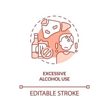 Aşırı alkol kullanımı kırmızı konsept ikonu. Sağlıksız bir yaşam tarzı. Kronik hastalıklar soyut ve ince çizgi çizimi riskleri taşır. İzole bir taslak çizim. Düzenlenebilir felç. Arial, Myriad Pro-Kalın yazı tipleri