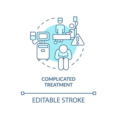 Karmaşık tedavi mavi konsept ikonu. Kronik bakım yönetimi soyut fikir ince çizgili resimlere meydan okuyor. İzole bir taslak çizim. Düzenlenebilir felç. Arial, Myriad Pro-Kalın yazı tipleri