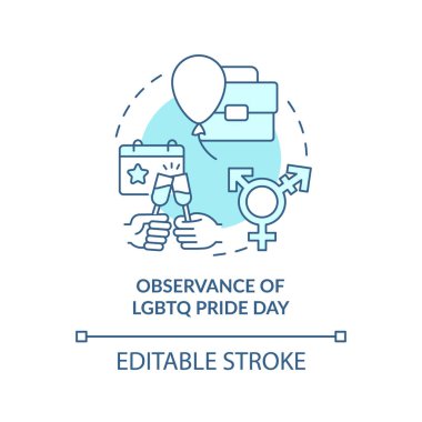 Observance of LGBTQ pride day turquoise concept icon. Inclusive workplace abstract idea thin line illustration. Isolated outline drawing. Editable stroke. Arial, Myriad Pro-Bold fonts used