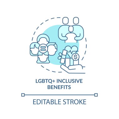 LGBTQ inclusive benefits turquoise concept icon. Corporate standards abstract idea thin line illustration. Isolated outline drawing. Editable stroke. Arial, Myriad Pro-Bold fonts used