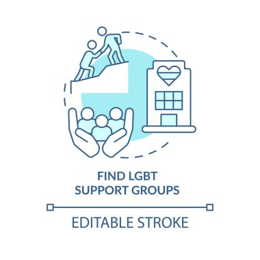Find LGBT support groups turquoise concept icon. Mental health care program abstract idea thin line illustration. Isolated outline drawing. Editable stroke. Arial, Myriad Pro-Bold fonts used