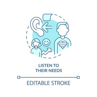 Listen to their needs turquoise concept icon. Support LGBTQ seniors abstract idea thin line illustration. Isolated outline drawing. Editable stroke. Arial, Myriad Pro-Bold fonts used
