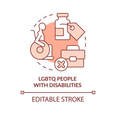 LGBTQ people with disabilities terracotta concept icon. Different barriers facing abstract idea thin line illustration. Isolated outline drawing. Editable stroke. Arial, Myriad Pro-Bold fonts used