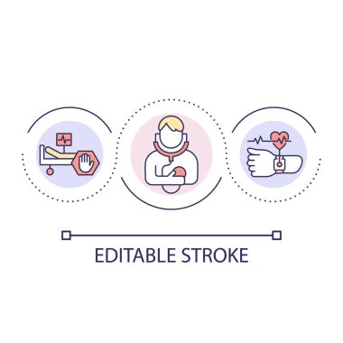 Cardiac monitoring loop concept icon. Cardiovascular chronic disease management. Heartbeat tracking abstract idea thin line illustration. Isolated outline drawing. Editable stroke. Arial font used