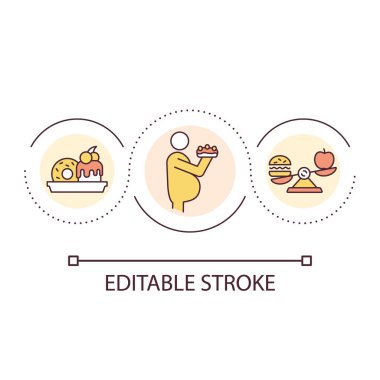 Obesity loop concept icon. Overweight leads to diseases. Poor nutrition. Unhealthy lifestyle abstract idea thin line illustration. Isolated outline drawing. Editable stroke. Arial font used