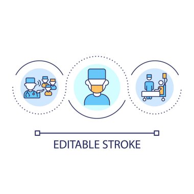 Medical assistant loop concept icon. Practitioner and assistant. Healthcare. Examine patient abstract idea thin line illustration. Isolated outline drawing. Editable stroke. Arial font used