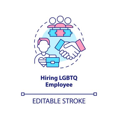 Hiring LGBTQ employee concept icon. Work culture. Creating inclusive workplace abstract idea thin line illustration. Isolated outline drawing. Editable stroke. Arial, Myriad Pro-Bold fonts used