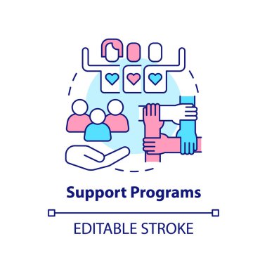 Support programs concept icon. Corporate culture. Creating LGBTQ inclusive workplace abstract idea thin line illustration. Isolated outline drawing. Editable stroke. Arial, Myriad Pro-Bold fonts used