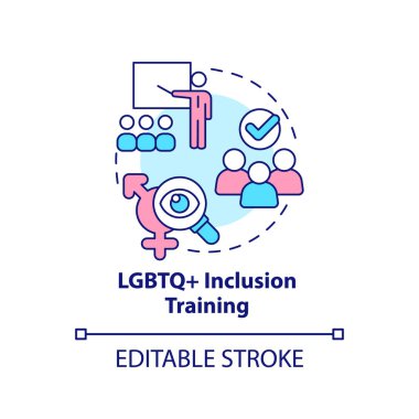 LGBTQ inclusion training concept icon. Creating comfortable workplace abstract idea thin line illustration. Isolated outline drawing. Editable stroke. Arial, Myriad Pro-Bold fonts used