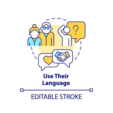 Use their language concept icon. Free communication. Support LGBTQ seniors abstract idea thin line illustration. Isolated outline drawing. Editable stroke. Arial, Myriad Pro-Bold fonts used