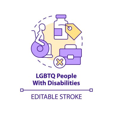 LGBTQ people with disabilities concept icon. Different barriers facing abstract idea thin line illustration. Isolated outline drawing. Editable stroke. Arial, Myriad Pro-Bold fonts used