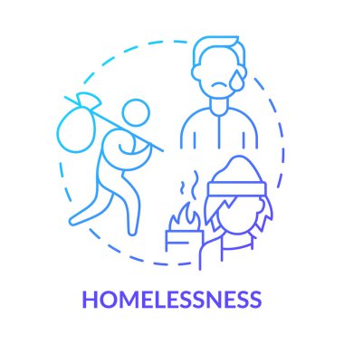 Homelessness blue gradient concept icon. Rejection problem. LGBTQI mental health risk factor abstract idea thin line illustration. Isolated outline drawing. Myriad Pro-Bold font used