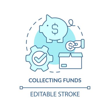 Collecting funds turquoise concept icon. Deposit. Treasury management service abstract idea thin line illustration. Isolated outline drawing. Editable stroke. Arial, Myriad Pro-Bold fonts used