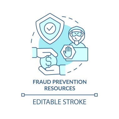 Fraud prevention resources turquoise concept icon. Treasury management service abstract idea thin line illustration. Isolated outline drawing. Editable stroke. Arial, Myriad Pro-Bold fonts used
