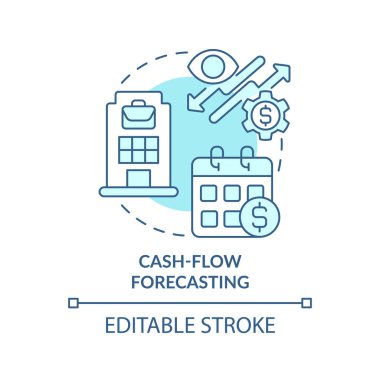 Cash-flow forecasting turquoise concept icon. Treasury management system function abstract idea thin line illustration. Isolated outline drawing. Editable stroke. Arial, Myriad Pro-Bold fonts used