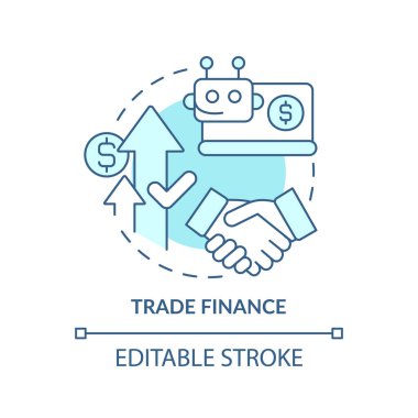 Trade finance turquoise concept icon. Treasury management system function abstract idea thin line illustration. Isolated outline drawing. Editable stroke. Arial, Myriad Pro-Bold fonts used