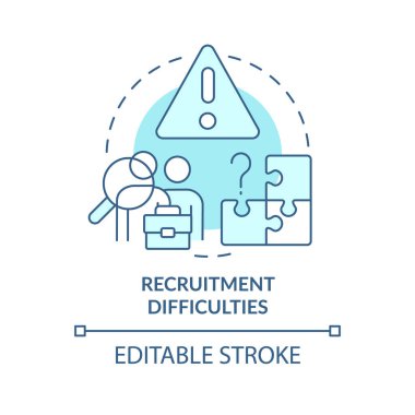Recruitment difficulties turquoise concept icon. Treasury management trend abstract idea thin line illustration. Isolated outline drawing. Editable stroke. Arial, Myriad Pro-Bold fonts used