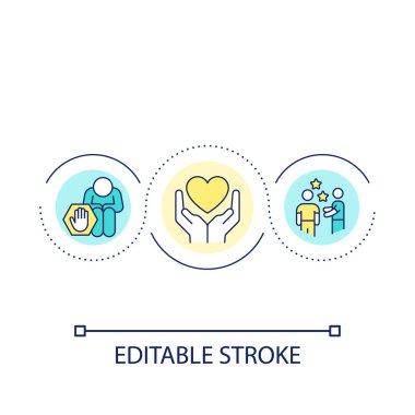 Supporting friend with problems loop concept icon. Sharing love and support. Assistance abstract idea thin line illustration. Isolated outline drawing. Editable stroke. Arial font used