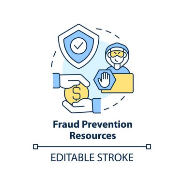 Fraud prevention resources concept icon. Security. Treasury management service abstract idea thin line illustration. Isolated outline drawing. Editable stroke. Arial, Myriad Pro-Bold fonts used