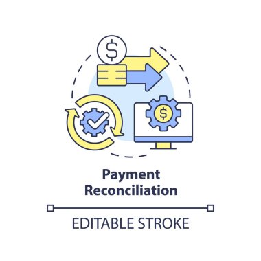 Payment reconciliation concept icon. Treasury management system function abstract idea thin line illustration. Isolated outline drawing. Editable stroke. Arial, Myriad Pro-Bold fonts used