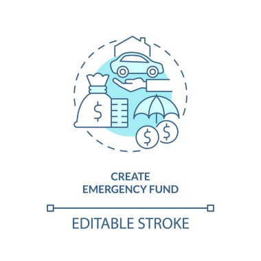Create emergency fund turquoise concept icon. Access to money. Investing preparation abstract idea thin line illustration. Isolated outline drawing. Editable stroke. Arial, Myriad Pro-Bold fonts used