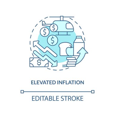 Elevated inflation turquoise concept icon. Concern for investors. Stock market trend abstract idea thin line illustration. Isolated outline drawing. Editable stroke. Arial, Myriad Pro-Bold fonts used